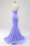 Fuchsia Mermaid Sweetheart Sweep Train Prom Dress With Sequins