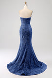 Fuchsia Mermaid Sweetheart Sweep Train Prom Dress With Sequins