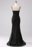 Sparkly Black Mermaid Cold Shoulder Long Prom Dress with Slit