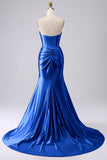 Sparkly Mermaid Sweetheart Corset Royal Blue Long Prom Dress with Slit