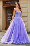 Lilac Strapless Princess Tulle Prom Dress With Sequins