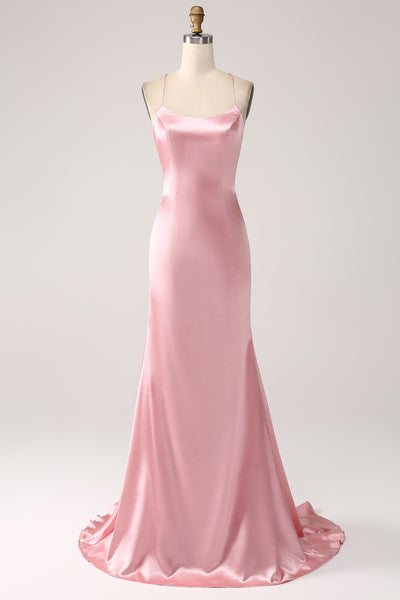 blue dress for baby girl Wedtrend Women Blush Prom Dress Mermaid Spaghetti Straps Pleated Backless Long Evening Dress, Blush / US12