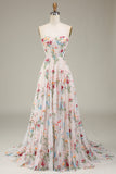 Ivory A-Line Sweetheart Corset Long Prom Dress With Flower