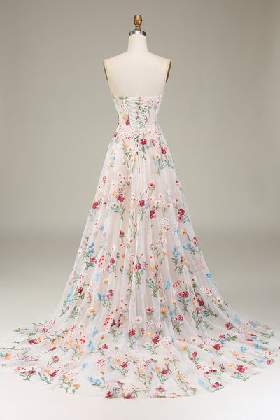 Vintage A-Line Colorful Floral Lace Long Prom Dress Evening Dress Bridesmaid Dress