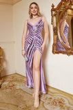 Sparkly Purple Mermaid Sequins Backless Long Prom Dress