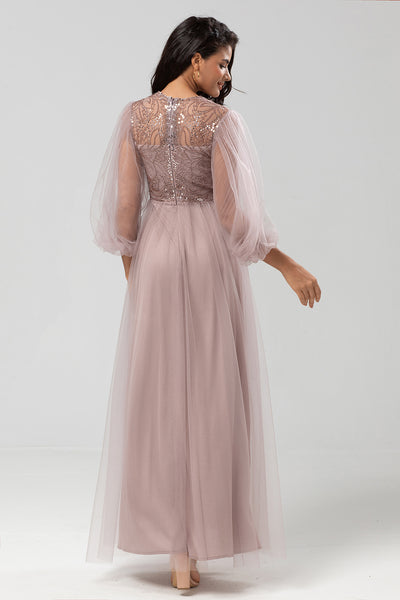 Wedtrend Women Dusty Pink Beaded Bridesmaid Dress A-Line Long Sleeves ...
