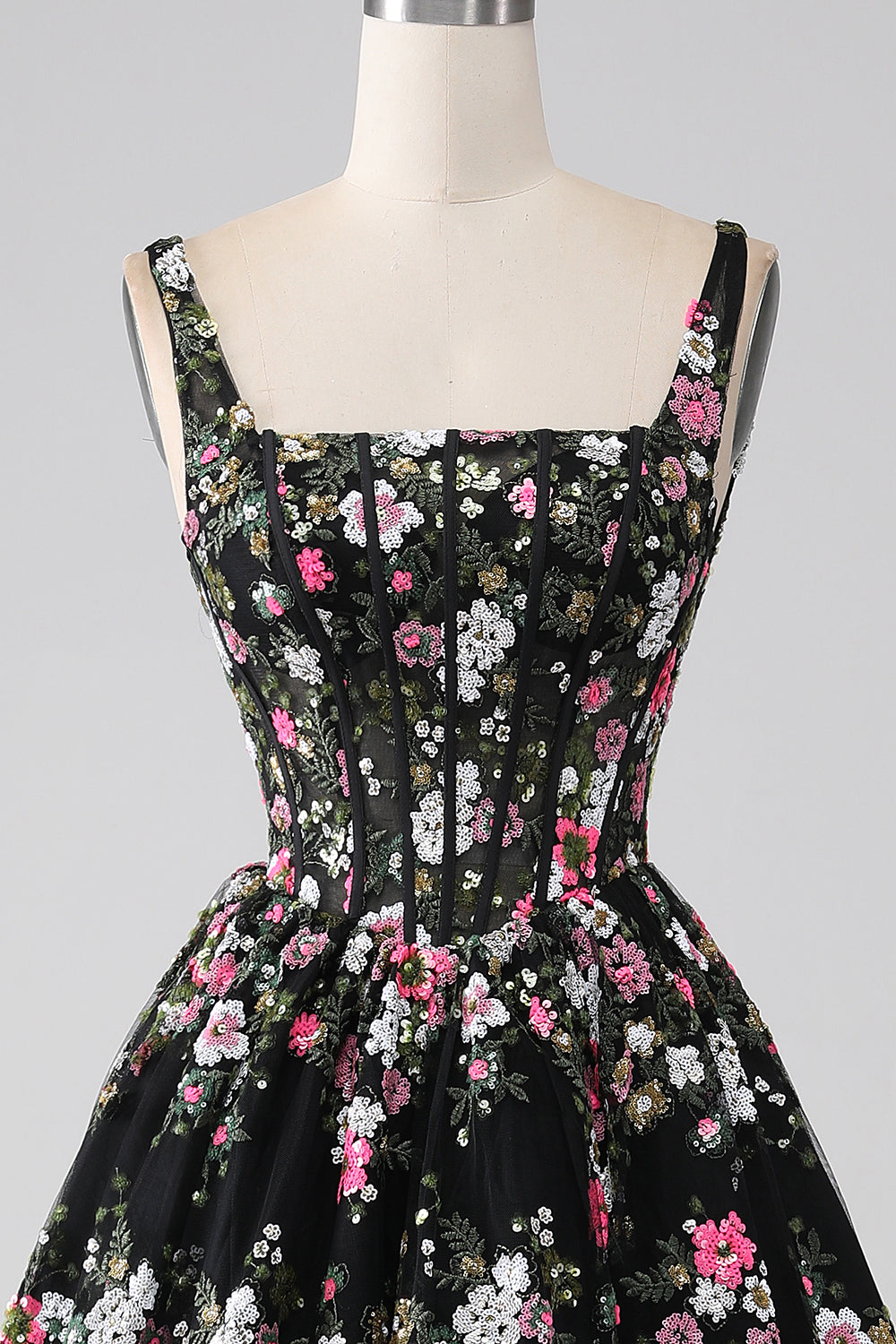 Champagne A-Line Princess Square Neck Corset Long Prom Dress with Embroidery