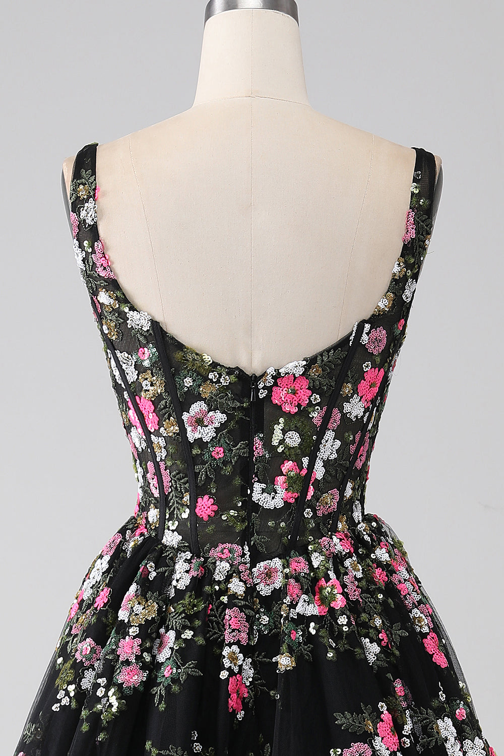 Champagne A-Line Princess Square Neck Corset Long Prom Dress with Embroidery