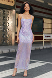 Sparkly Light Purple Spaghetti Straps Sequin Backless Prom Dress