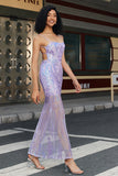 Sparkly Light Purple Spaghetti Straps Sequin Backless Prom Dress