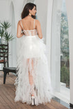 Elegant White High Low Ruffled Corset Graduation Dress with Lace