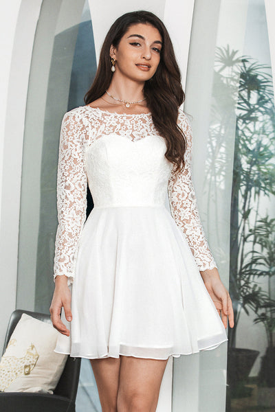 chinese dress ladies Elegant Short White Knee-Length Lace Homecoming Dresses with Sleeves main image 0