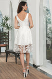 Classy A-Line V-Neck Flower Lace Short White Graduation Dress