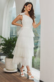 Elegant White A Line One Shoulder Tiered Long Graduation Dress