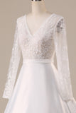 Ivory A Line Tulle Backless Wedding Dress with Long Sleeves