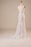 Ivory Mermaid Spaghetti Straps Chapel Train Lace Wedding Dress