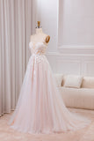 Detachable A Line Sweetheart Tulle Wedding Dress with Lace