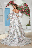 Ball-Gown/Princess A Line Sweetheart Court Train Long Sleeves Bridal Dress with Slit