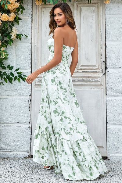 Wedtrend Women Wedding Guest Dress with Pocket Green Asymmetrical Printed Long Bridesmaid Dress with Strapless – WEDTREND Wedtrend Women Wedding Guest Dress with Pocket Green Asymmetrical Printed Long Bridesmaid Dress with Strapless – WEDTREND