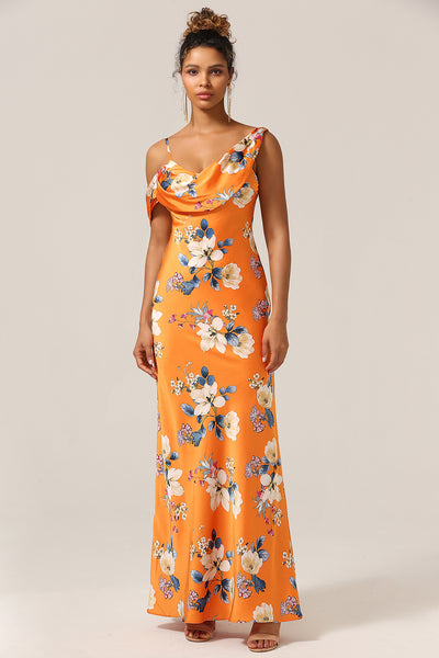 Wedtrend Women Orange Flower Bridesmaid Dress Mermaid Cold Shoulder
