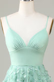 Green A-Line Spaghetti Straps Short Bridesmaid Dress With Appliques
