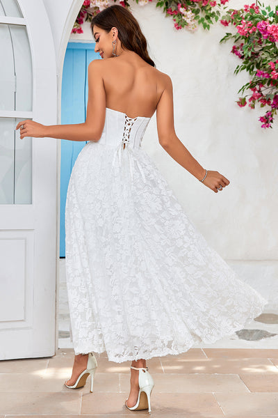 Wedtrend Women A Line Bridal Dress Sweetheart Tea-Length Corset Wedding  Dress with Lace  WEDTREND