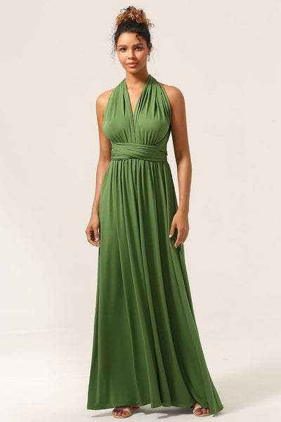 Charming A Line Olive Green Spandex Convertible Wear Long Bridesmaid Dress main image 0