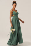 Eucalyptus A-Line Spaghetti Straps Floor Length Chiffon Bridesmaid Dress with Slit
