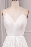 Ivory A Line Spaghetti Straps Long Bridal Dress With Appliqued Lace
