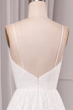 Ivory A Line Spaghetti Straps Long Bridal Dress With Appliqued Lace