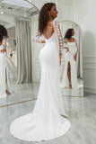 Ivory Mermaid Square Neck Sweep Train Satin Wedding Dress with 3D Butterflies