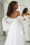 Ivory A Line Sweetheart Fringe Chapel Train Wedding Dresses With Long Sleeves