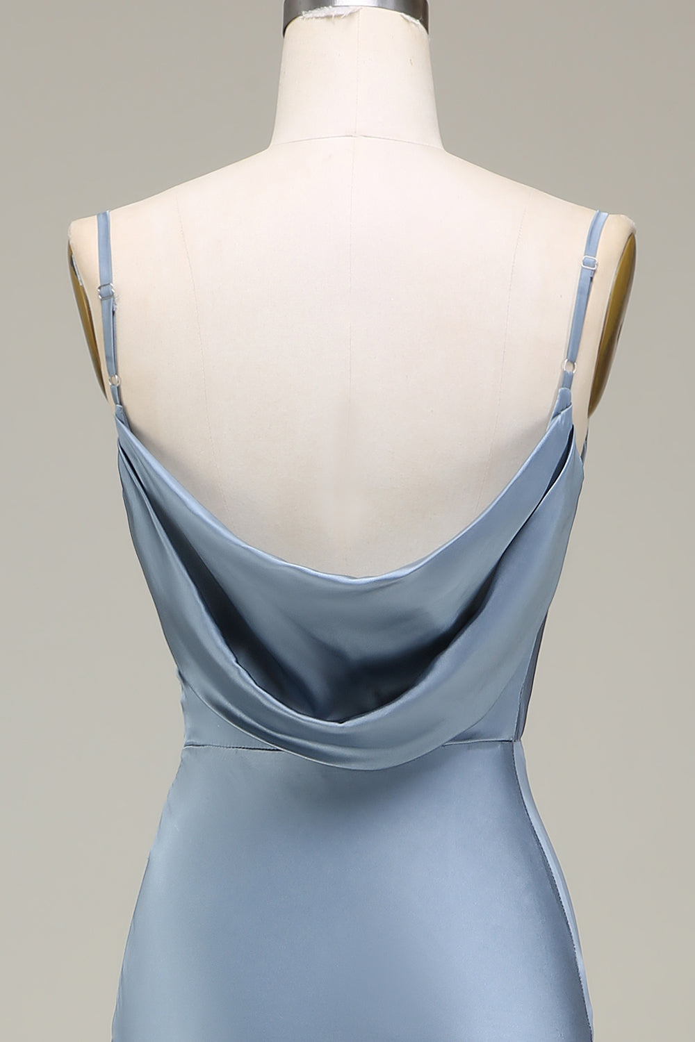 Dusty Blue Sheath Spaghetti Straps Long Satin Bridesmaid Dress
