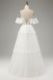 Princess A-Line Off The Shoulder Tiered Long Ivory Wedding Dress