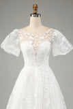 Ivory Ball-Gown/Princess Embroidered Long Wedding Dress with Short Sleeves