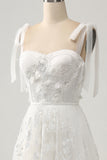 Ivory A-Line Spaghetti Straps Tulle Corset Tiered Long Wedding Dress With Appliques