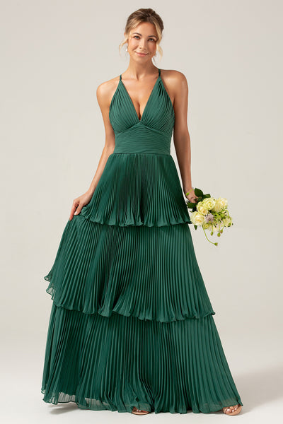 dark green bridesmaid dresses Wedtrend Women Dress A-Line Halter Tiered Floor Length Chiffon Long Wedding Party Dress, Terracotta / US16W evening party or any Gorgeous Black to Red Size:S (14.5 US) black long prom dresses