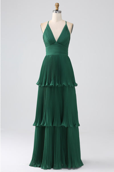 Wedtrend Women Dark Green Bridesmaid Dress A-Line Tiered Floor Length  Chiffon Wedding Party Dress – WEDTREND