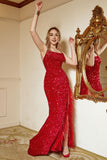 Red Mermaid Backless Long Sequin Prom Dress with Fringes