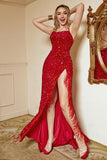 Red Mermaid Backless Long Sequin Prom Dress with Fringes