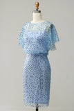 Grey Blue Round Neck Sequins Bodycon Midi Wedding Guest Dress