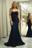 Mermaid Spaghetti Straps Corset Black Prom Dress With Appliques