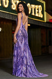 Dark Purple Mermaid V Neck Sparkly Long Prom Dress With Sequins