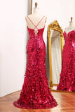 Fuchsia Mermaid Sparkly Sequins Long Prom Dress With Slit