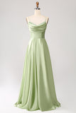 Green A-Line Cowl Neck Spaghetti Straps Maxi Dress With Sequins