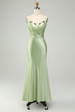Green Mermaid Asymmetrical Satin Bridesmaid Dress