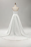 Elegant White A Line Strapless Pleated Sweep Train Corset Wedding Dress With Split