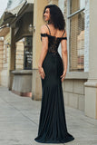 Black Mermaid Off The Shoulder Sparkly Sequins Corset Long Prom Dress