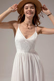 White A Line Spaghetti Straps Chiffon Boho Floor-Length Dress