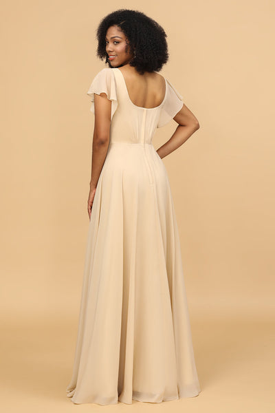 cap sleeve bridesmaid dress Wedtrend Women Champagne V-Neck Sleeves A-Line Long Chiffon with Ruffles, Champagne / US2 Color:Yellow as Pictures Yes;Built In Bra Pink Prom Dresses & Gowns Boutique Black Top Maxi